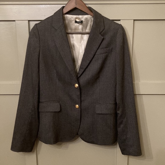 J. Crew Wool 2 Button Blazer Charcoal with Gold Buttons Size 10T